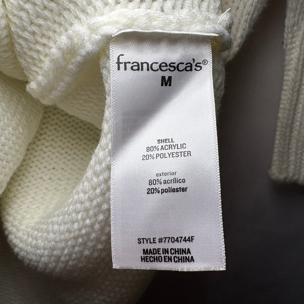 NWT Francesca's LS Fair Isle Cowl Neck Knit Sweater Dress White Red Pink Medium - Picture 8 of 10